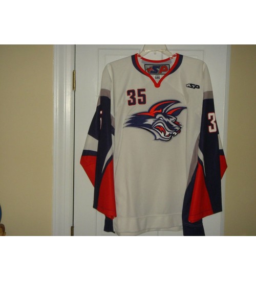 Custom ECHL Elmira Jackals Syracuse Crunch 35 Riku Helenius Hockey Jersey Home White